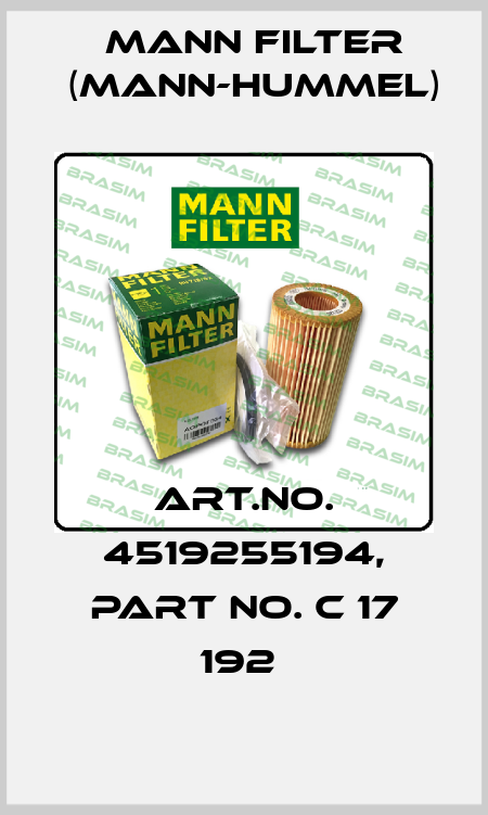 Art.No. 4519255194, Part No. C 17 192  Mann Filter (Mann-Hummel)
