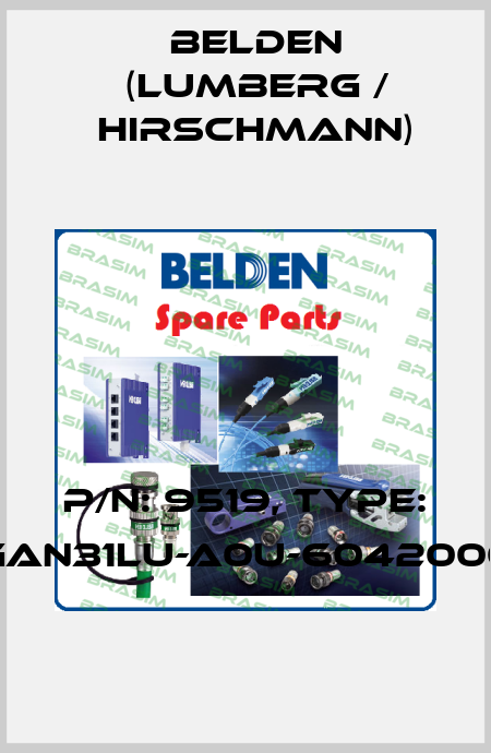 P/N: 9519, Type: GAN31LU-A0U-6042000 Belden (Lumberg / Hirschmann)