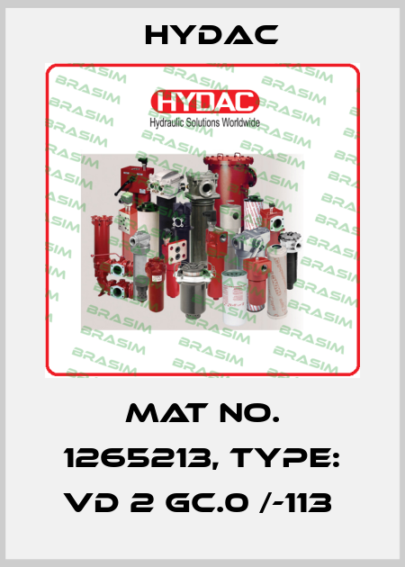 Mat No. 1265213, Type: VD 2 GC.0 /-113  Hydac