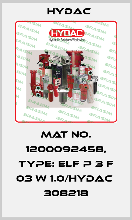 Mat No. 1200092458, Type: ELF P 3 F 03 W 1.0/HYDAC                 308218 Hydac