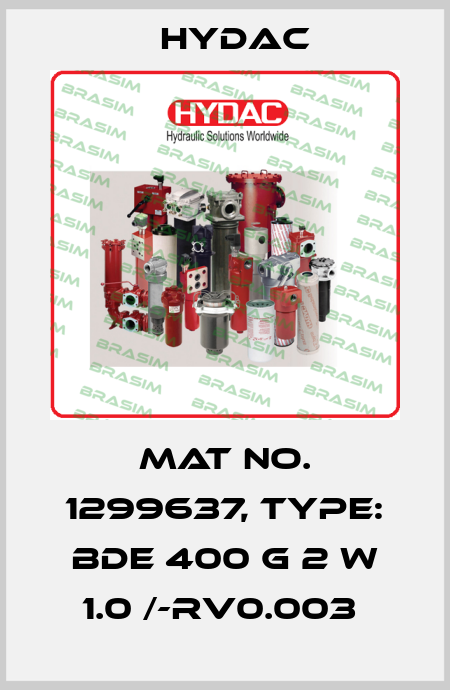 Mat No. 1299637, Type: BDE 400 G 2 W 1.0 /-RV0.003  Hydac