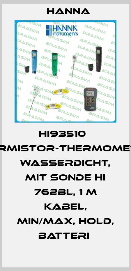 HI93510   THERMISTOR-THERMOMETER, WASSERDICHT, MIT SONDE HI 762BL, 1 M KABEL, MIN/MAX, HOLD, BATTERI  Hanna