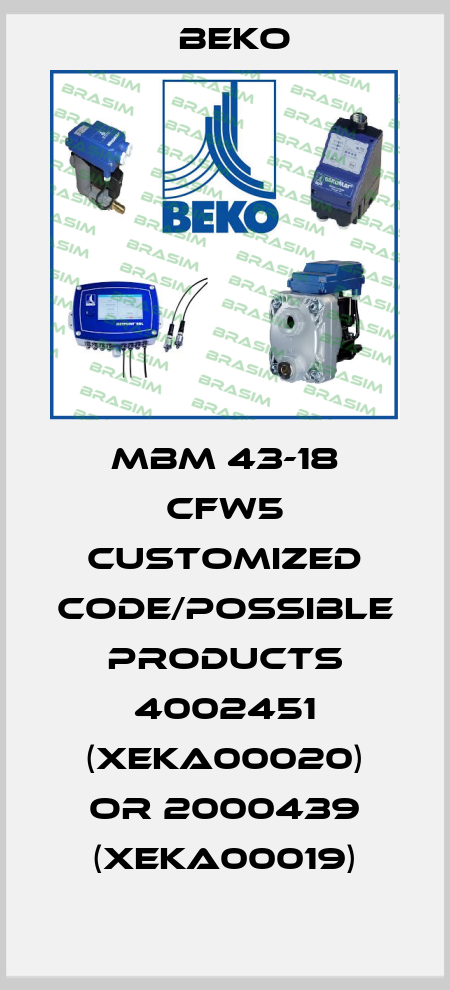 MBM 43-18 CFW5 customized code/possible products 4002451 (XEKA00020) or 2000439 (XEKA00019) Beko