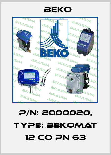 P/N: 2000020, Type: BEKOMAT 12 CO PN 63 Beko