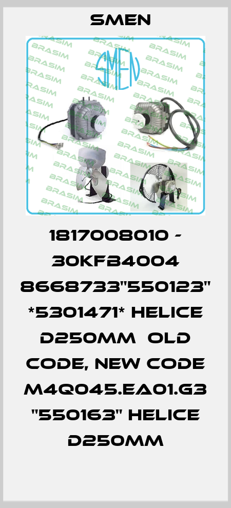 1817008010 - 30KFB4004 8668733"550123" *5301471* HELICE D250MM  old code, new code M4Q045.EA01.G3 "550163" HELICE D250MM Smen