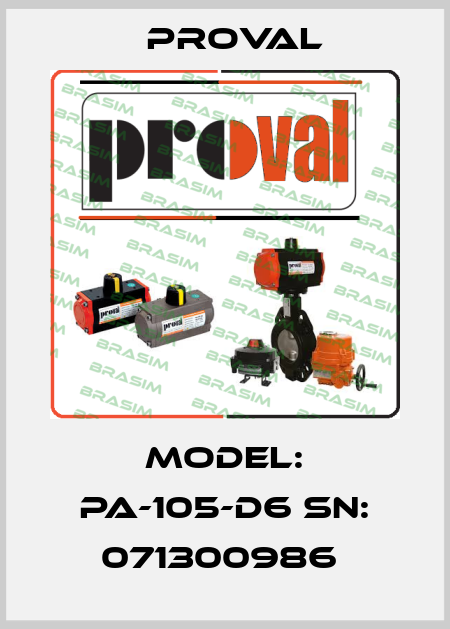 MODEL: PA-105-D6 SN: 071300986  Proval