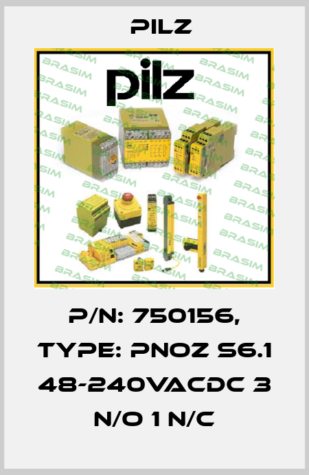 p/n: 750156, Type: PNOZ s6.1 48-240VACDC 3 n/o 1 n/c Pilz
