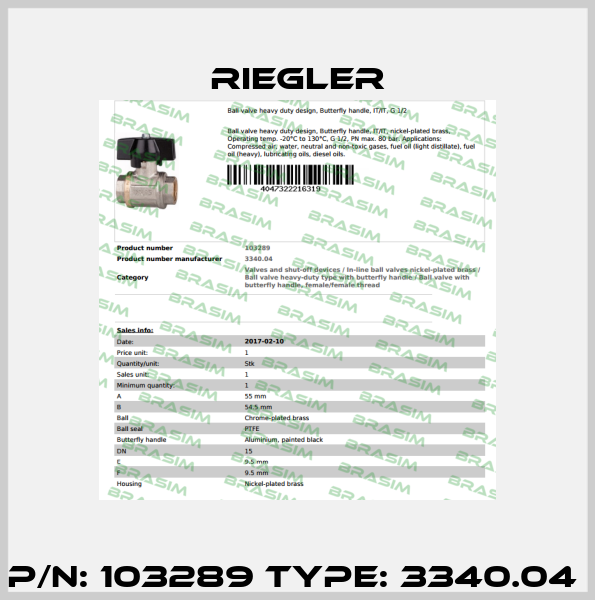 P/N: 103289 Type: 3340.04  Riegler