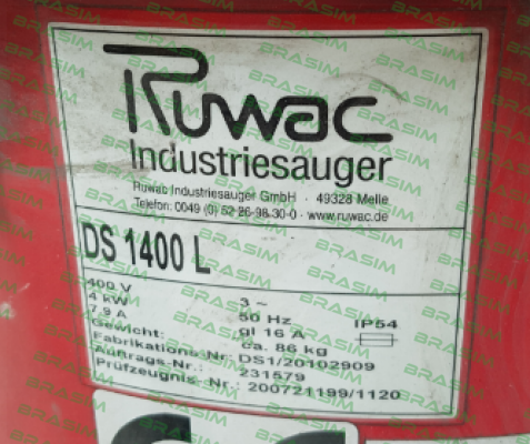 filter for DS 1400 L  Ruwac