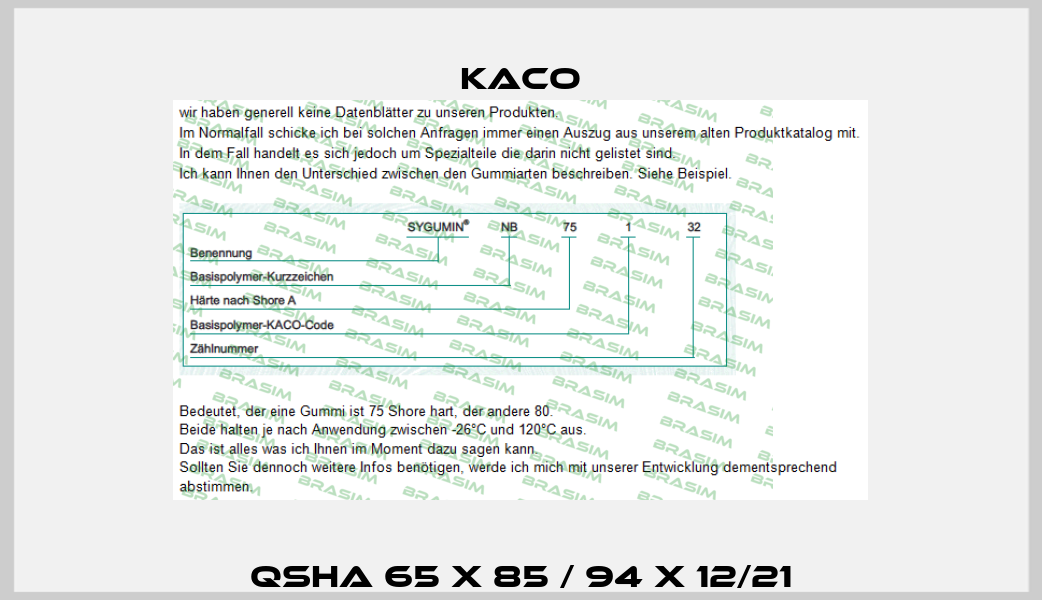 QSHA 65 x 85 / 94 x 12/21 Kaco