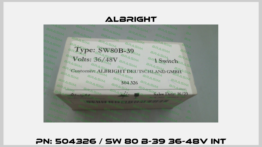 PN: 504326 / SW 80 B-39 36-48V INT Albright
